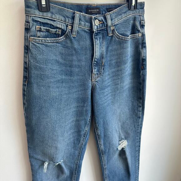 Banana Republic High Rise Straight Jeans Sz 27 Distressed Stretch Classic Denim - Picture 2 of 7